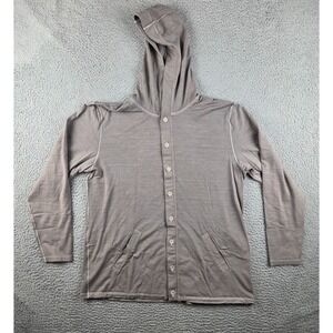 Rambler's Way Button Down Polo Shirt Mens L Gray Brown 100% Wool Made USA Hooded